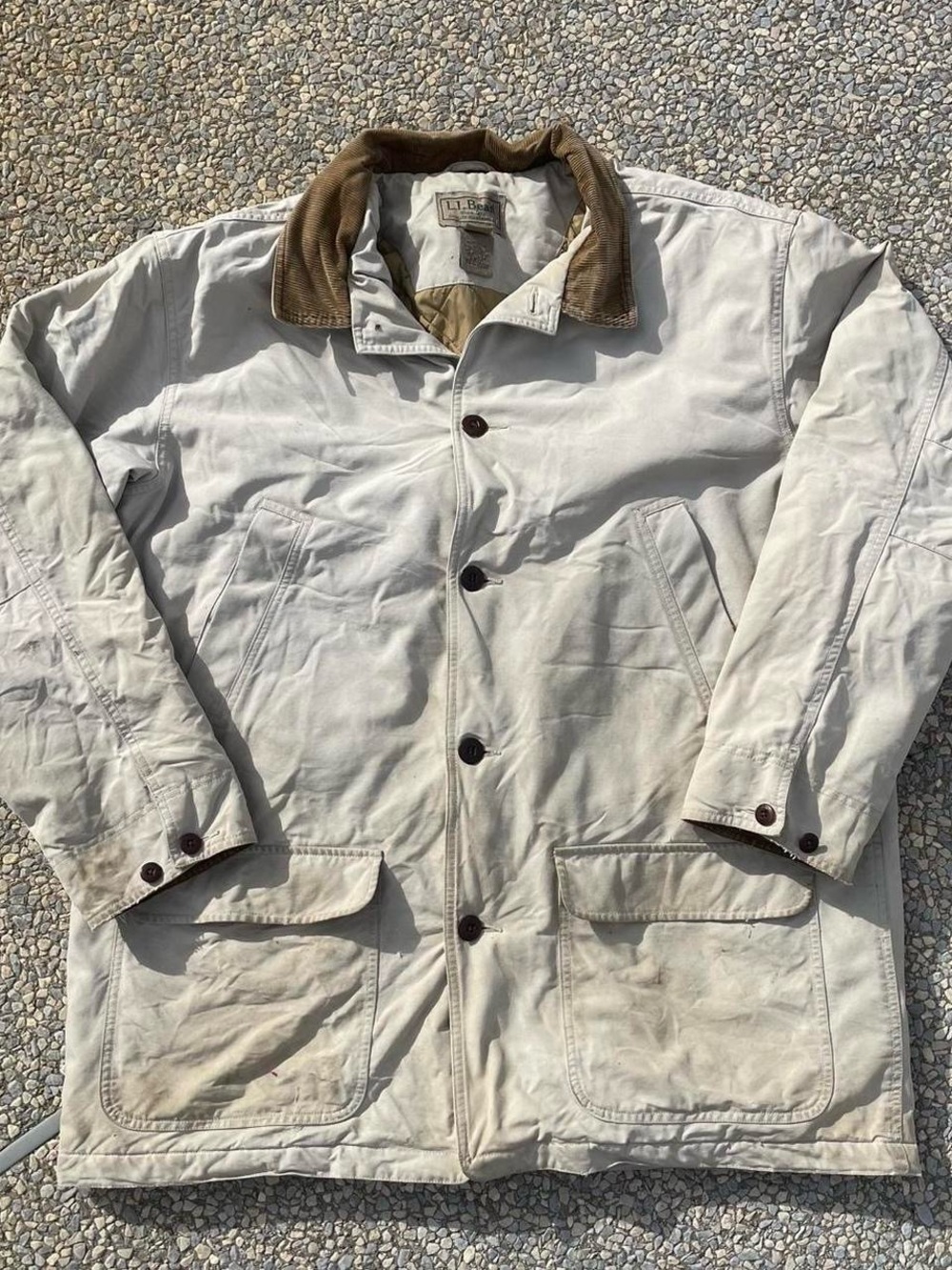 L.L. Bean Men's Cream Canvas Work Chore Jacket with Corduroy Collar